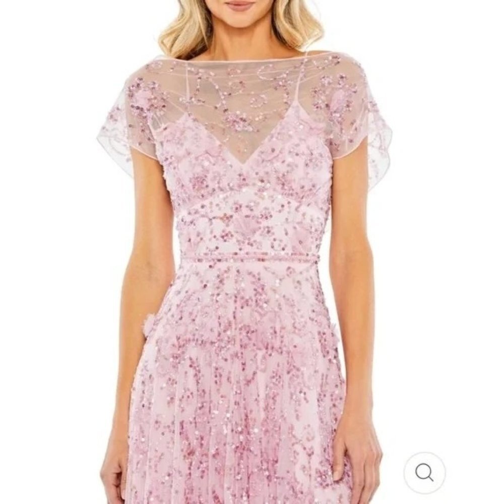 Mac Duggal 93685 Candy Pink Sheer Embroidered Sequin Embellished Dress Sz 2 NEW - Picture 2 of 9